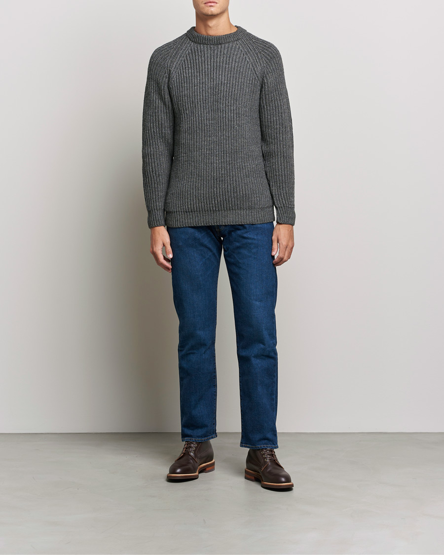 Herre | Gensere | Gloverall | Fisherman Rib Chunky Wool Crew Neck Grey