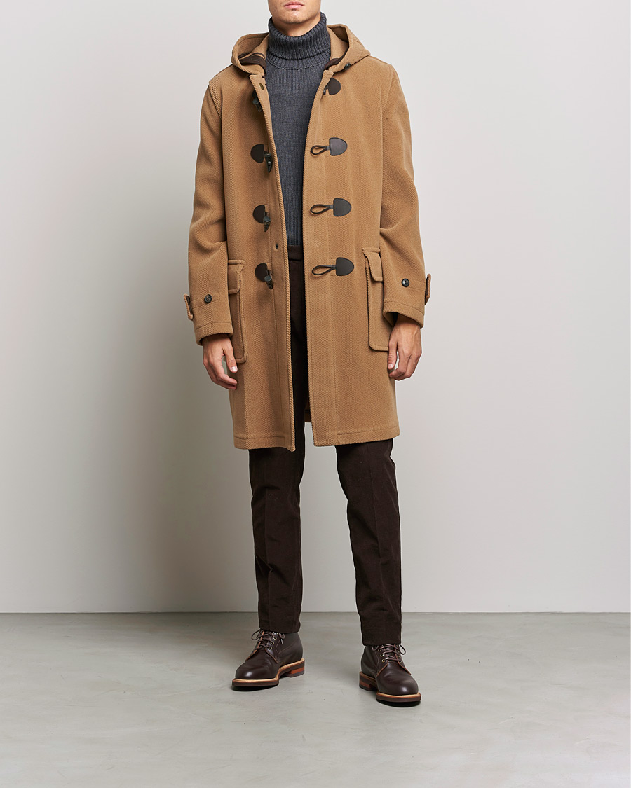 Herre | Jakker | Gloverall | Edmund Herringbone Wool Duffle Camel