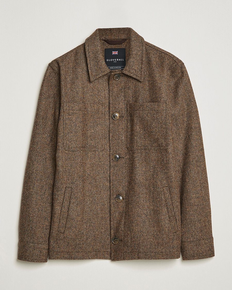 Herre | Jakker | Gloverall | Walter Herringbone Wool Shirt Jacket Tan