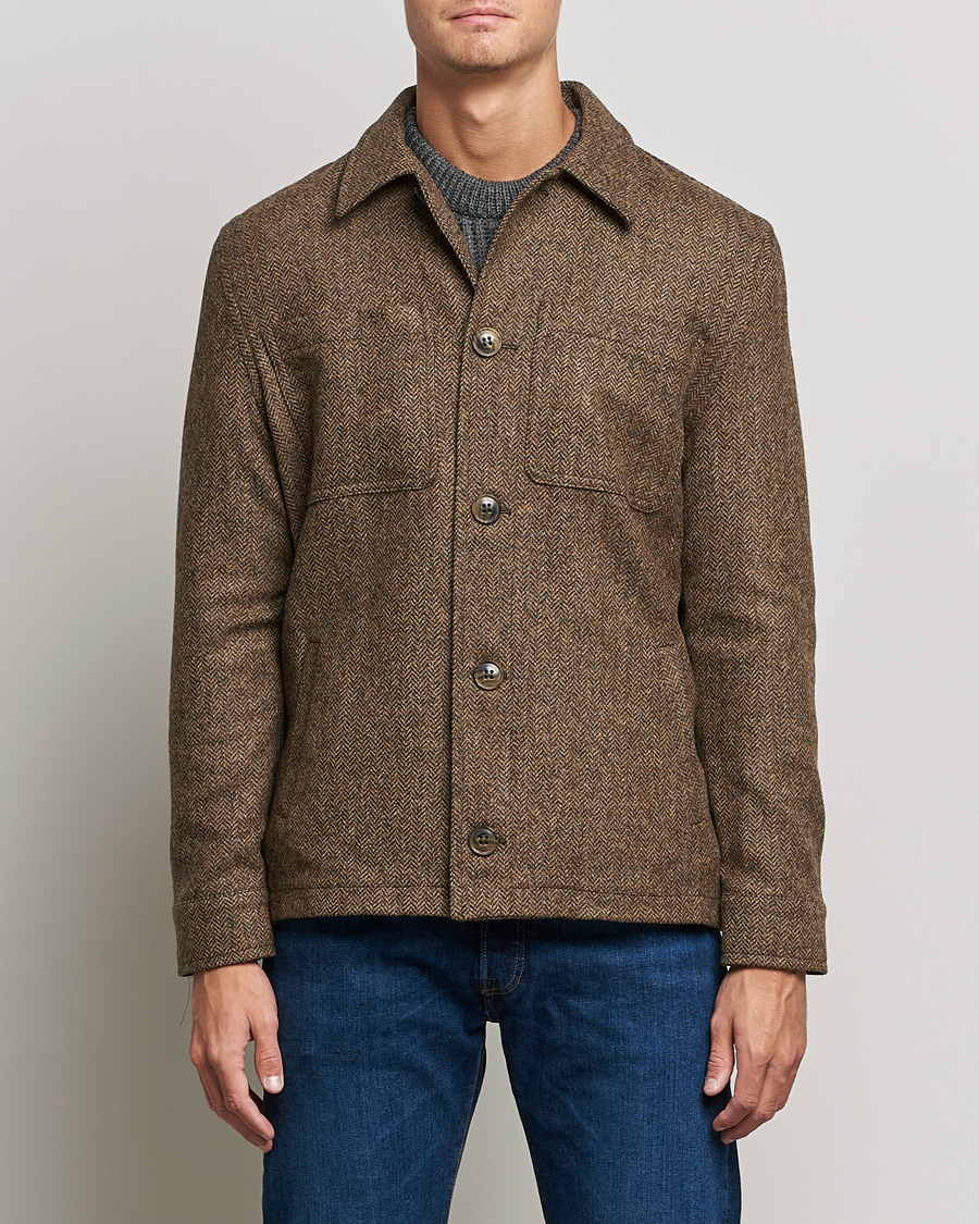 Herre | Jakker | Gloverall | Walter Herringbone Wool Shirt Jacket Tan