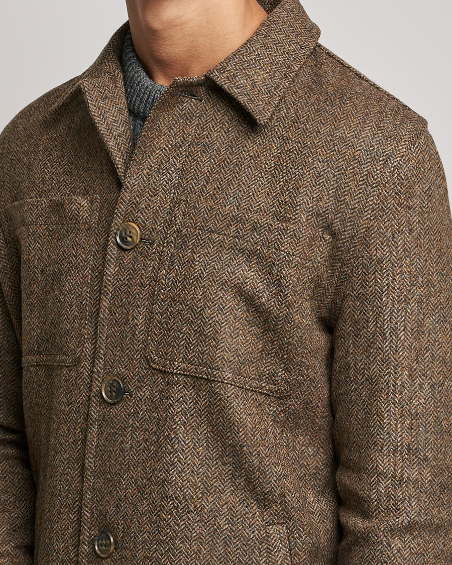 Herre | Jakker | Gloverall | Walter Herringbone Wool Shirt Jacket Tan