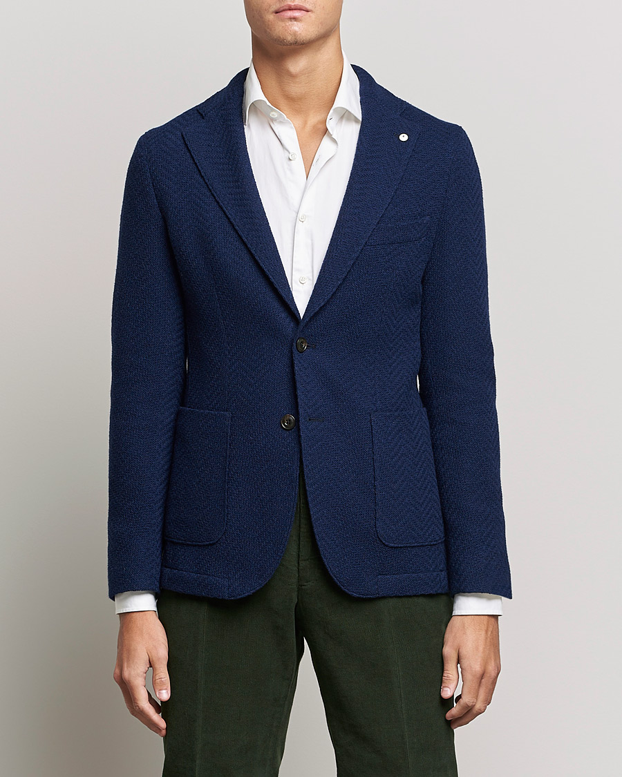 Herre | Dressjakker | L.B.M. 1911 | Punto Knitted Wool Structure Blazer Navy