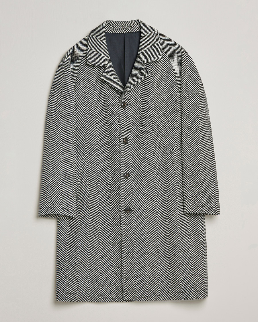 Herre | Jakker | L.B.M. 1911 | Herringbone Raglan Wool Coat Black/White