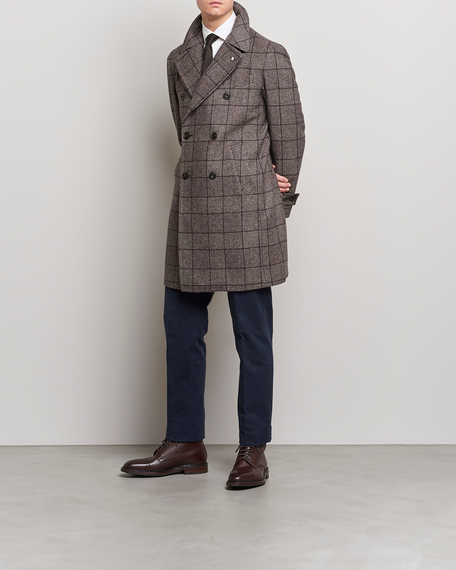 Herre | Jakker | L.B.M. 1911 | Double Breasted Checked Wool Coat Brown