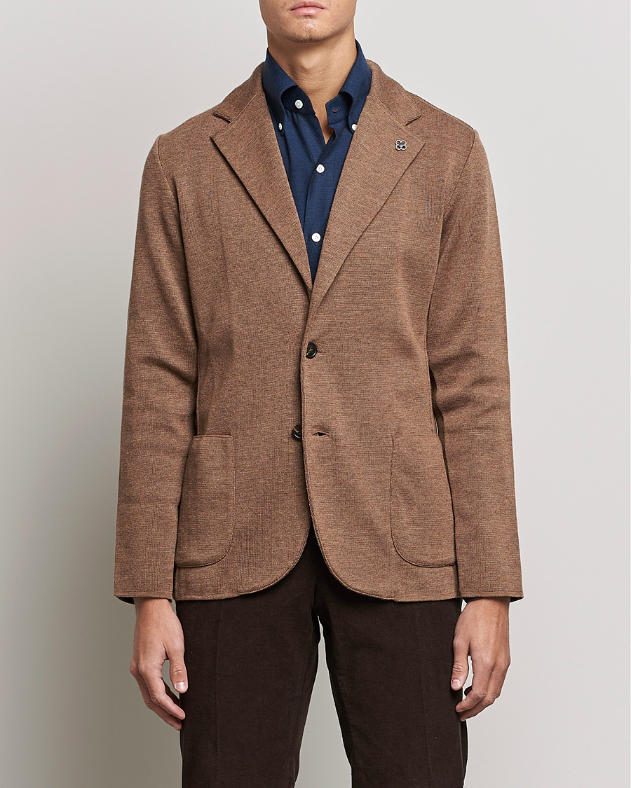 Herre | Dressjakker | Lardini | Knitted Wool Blazer Light Brown