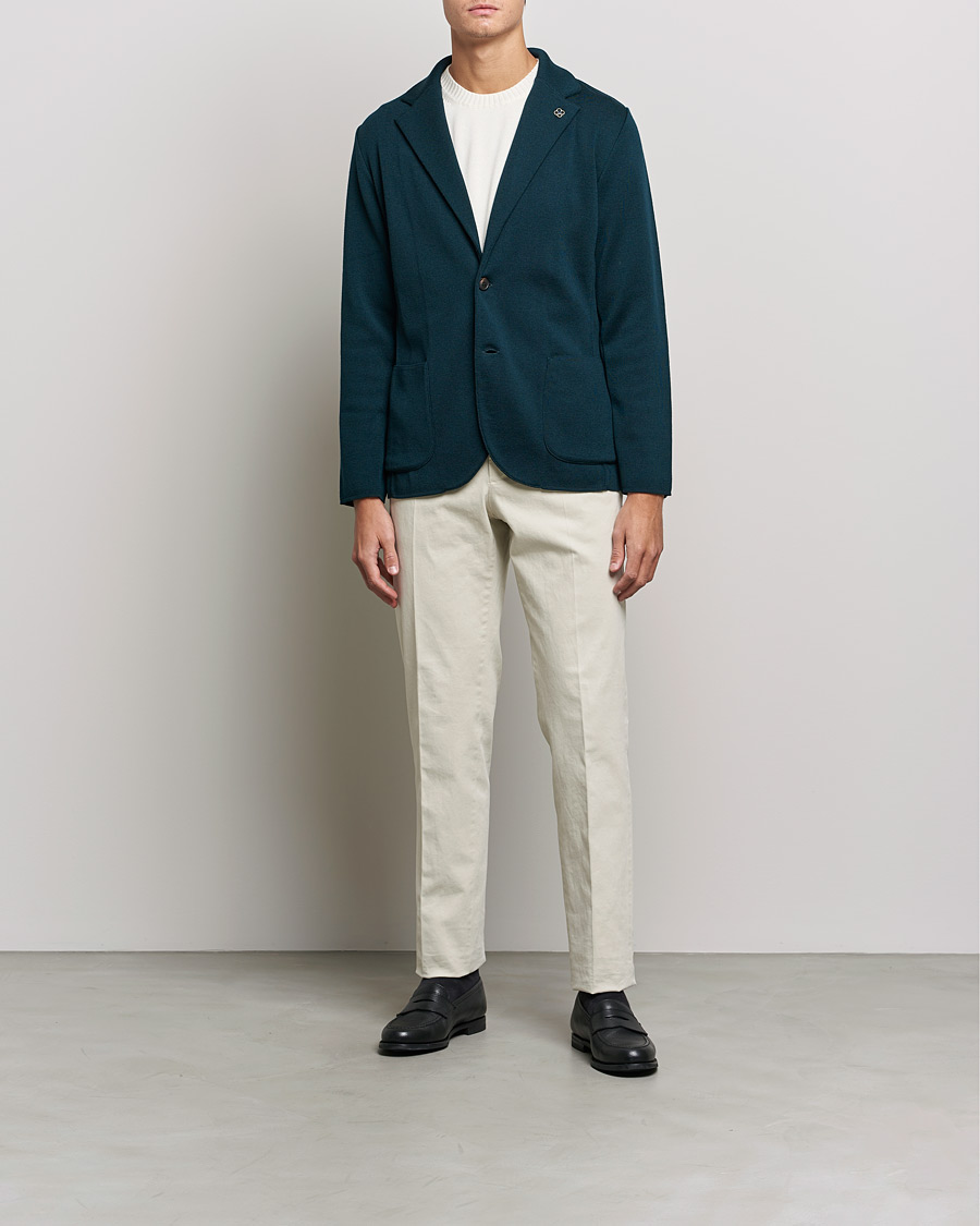 Herre | Dressjakker | Lardini | Knitted Wool Blazer Bottle Green