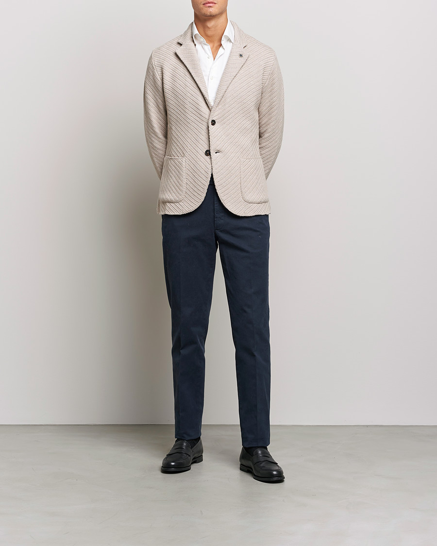 Herre | Dressjakker | Lardini | Structured Knitted Wool Blazer Beige
