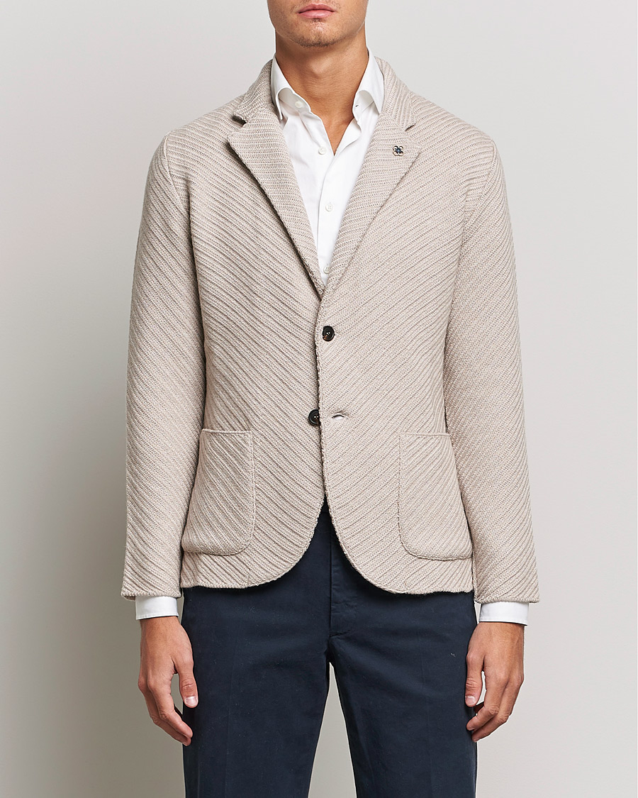 Herre | Dressjakker | Lardini | Structured Knitted Wool Blazer Beige