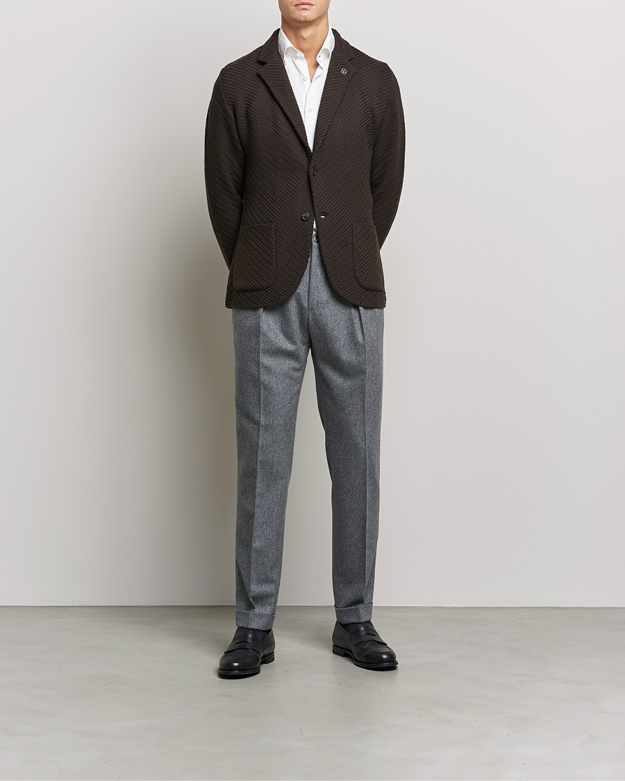 Herre | Dressjakker | Lardini | Structured Knitted Wool Blazer Dark Brown
