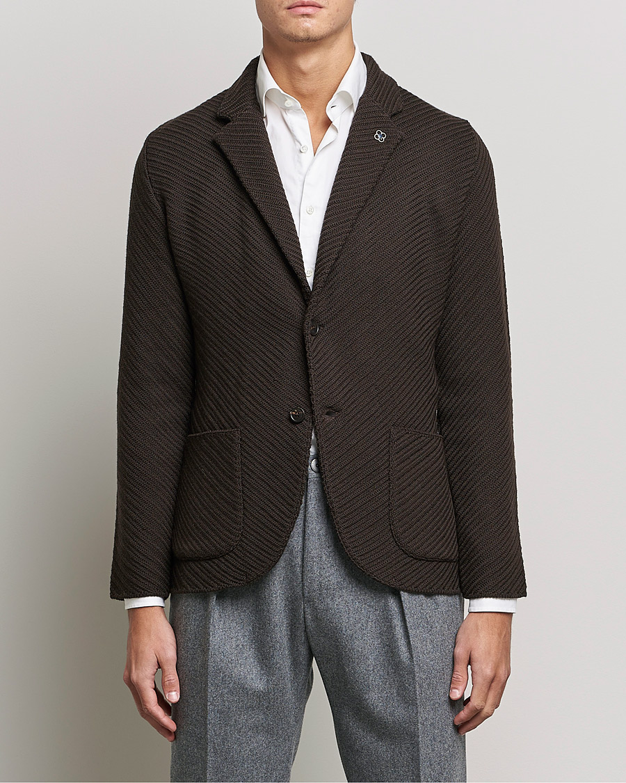 Herre | Dressjakker | Lardini | Structured Knitted Wool Blazer Dark Brown