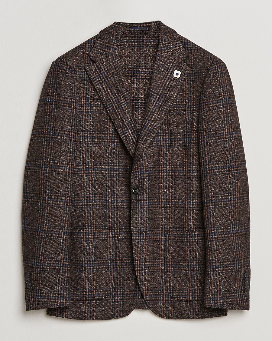 Herre | Dressjakker | Lardini | Checked Patch Pocket Wool/Silk Blazer Brown
