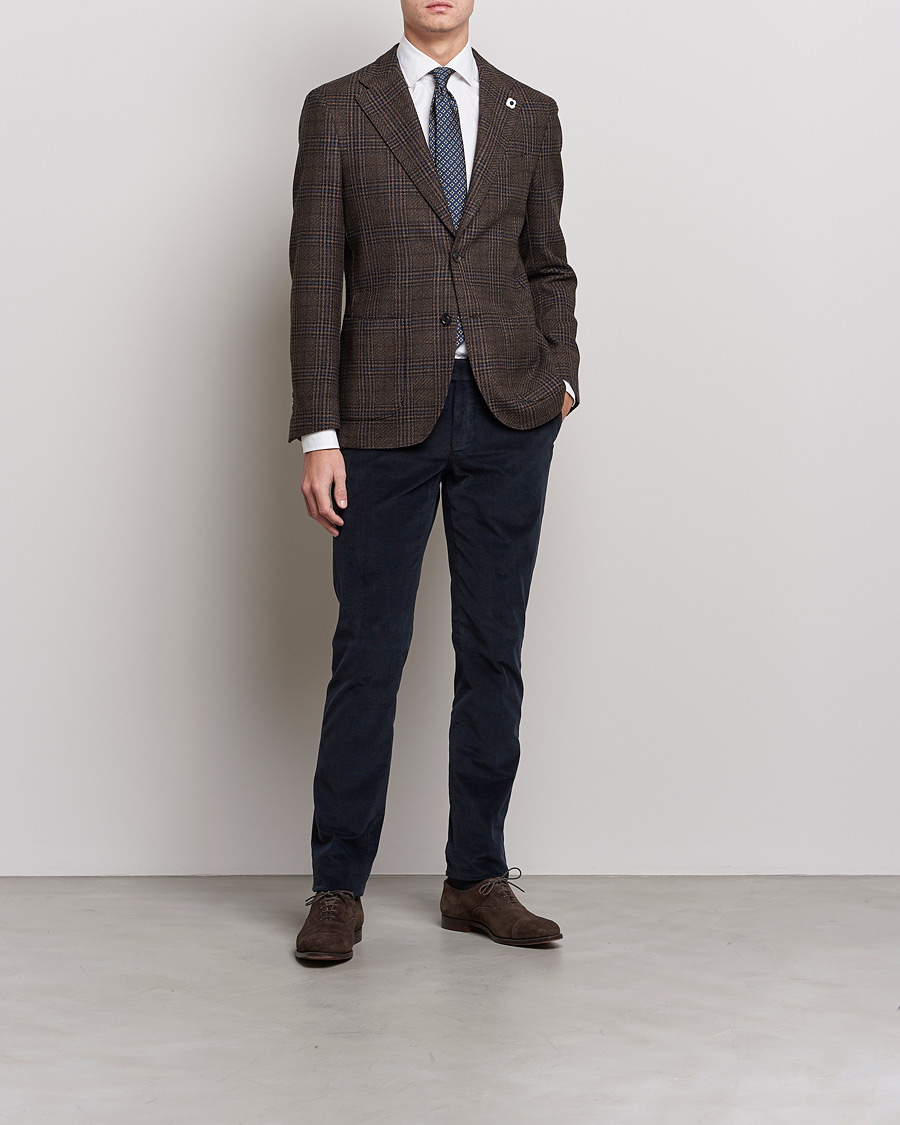 Herre | Dressjakker | Lardini | Checked Patch Pocket Wool/Silk Blazer Brown