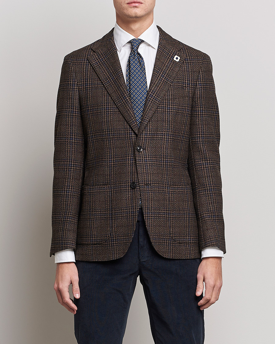 Herre | Dressjakker | Lardini | Checked Patch Pocket Wool/Silk Blazer Brown