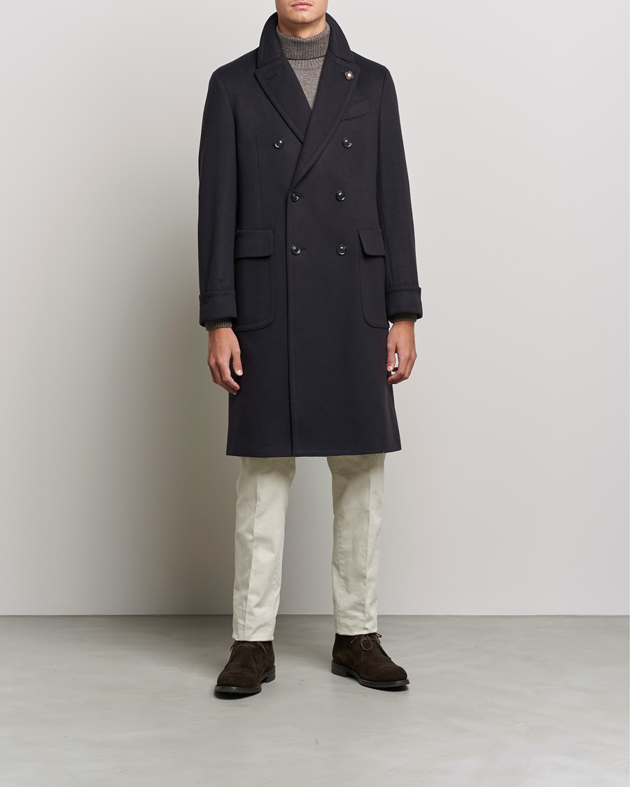Herre | Jakker | Lardini | Ulster Double Breasted Wool Coat Navy