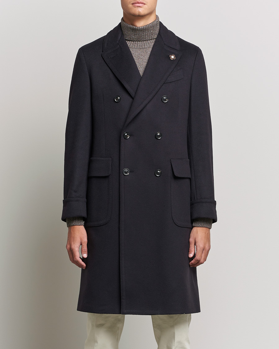Herre | Jakker | Lardini | Ulster Double Breasted Wool Coat Navy