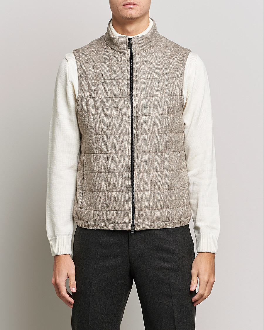 Herre | Jakker | Oscar Jacobson | Liner EVO Wool Herringbone Waistcoat Beige