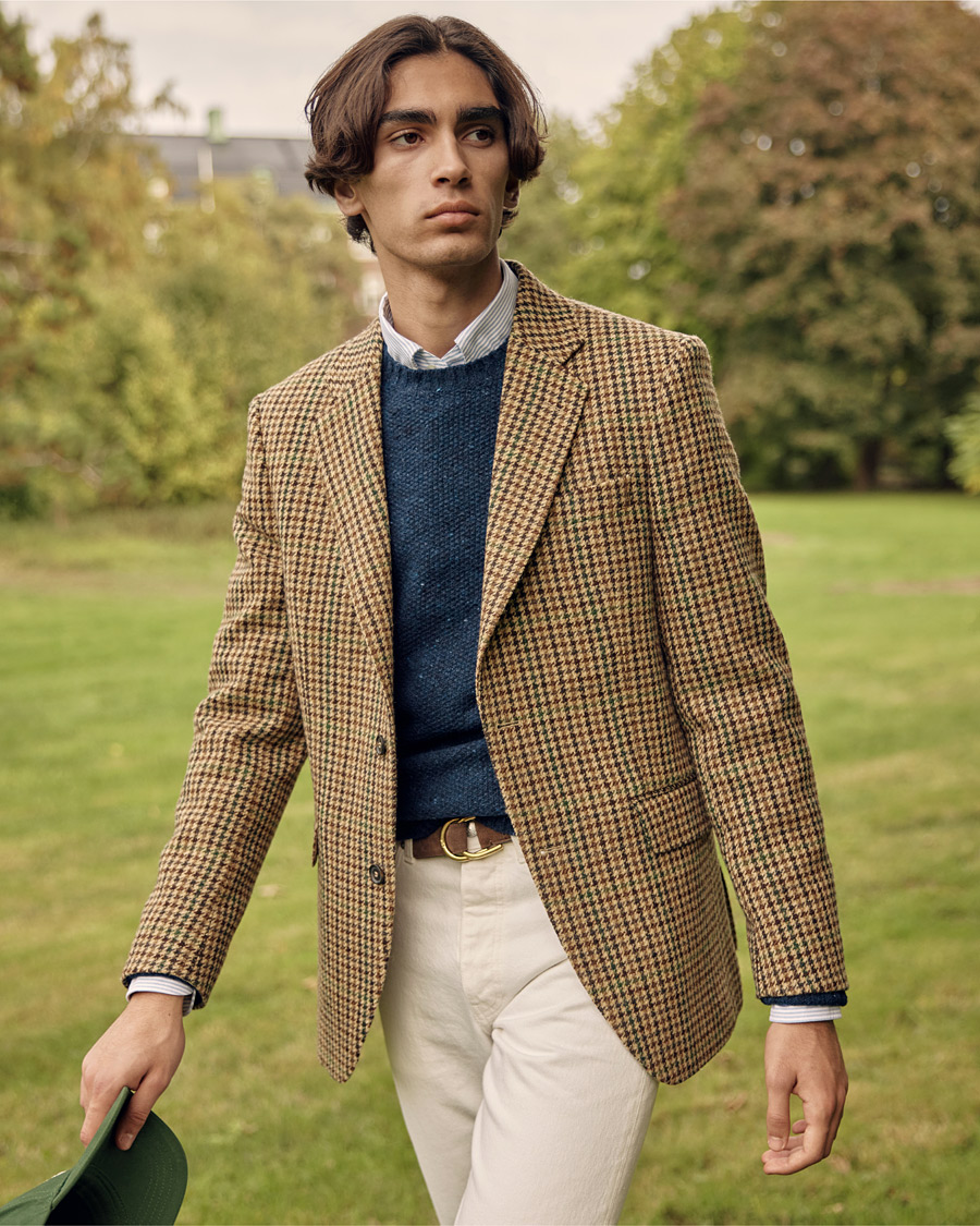 Herre | Dressjakker | Oscar Jacobson | Freeman Moon Houndstooth Tweed Blazer Beige