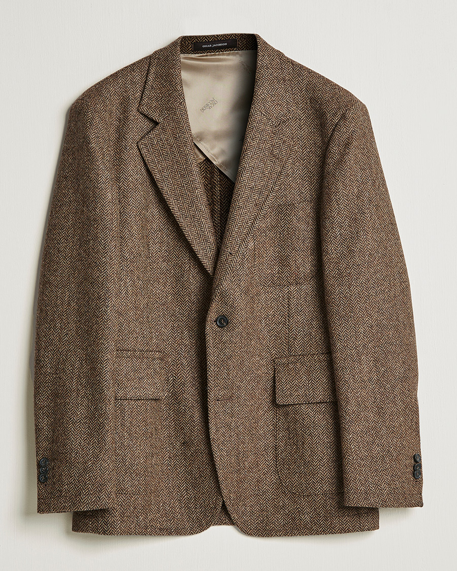 Herre | Dressjakker | Oscar Jacobson | Fares Moon Herringbone Tweed Blazer Brown