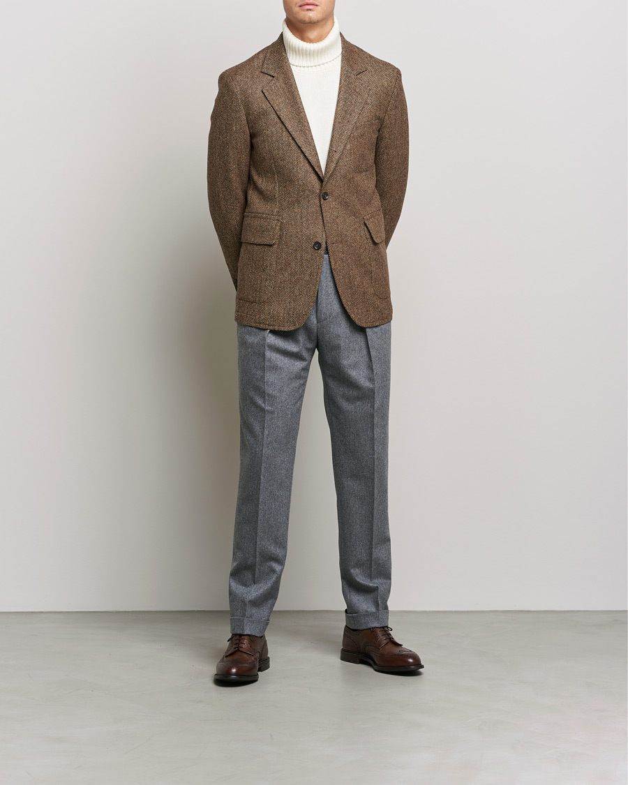 Herre | Dressjakker | Oscar Jacobson | Fares Moon Herringbone Tweed Blazer Brown
