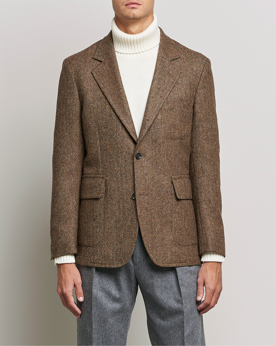 Herre | Dressjakker | Oscar Jacobson | Fares Moon Herringbone Tweed Blazer Brown