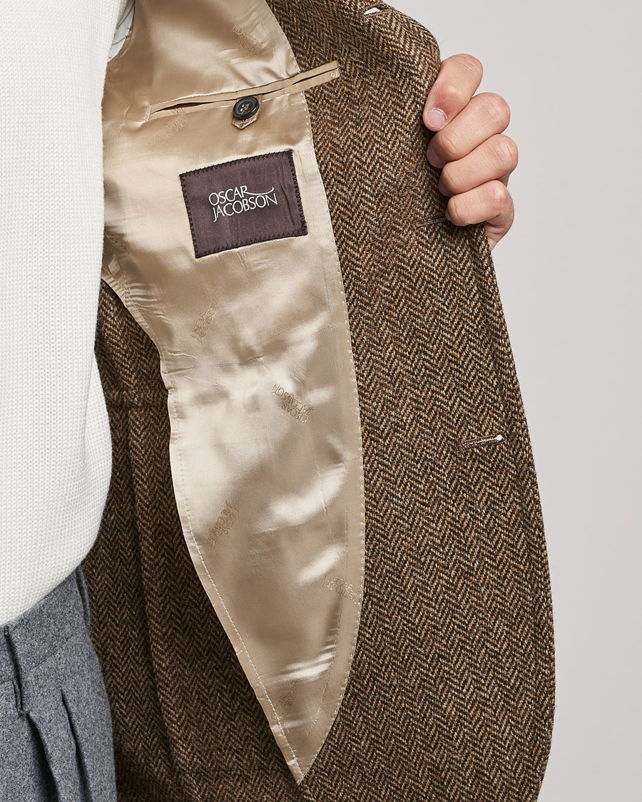 Herre | Dressjakker | Oscar Jacobson | Fares Moon Herringbone Tweed Blazer Brown