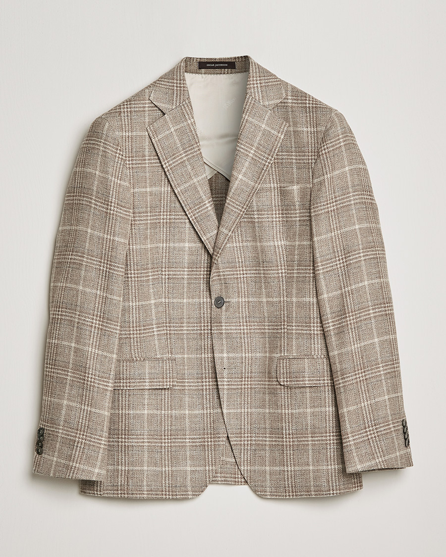 Herre | Dressjakker | Oscar Jacobson | Ferry Soft Checked Wool Blazer Beige