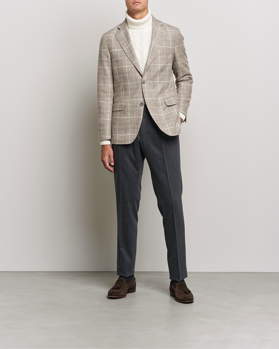 Herre | Dressjakker | Oscar Jacobson | Ferry Soft Checked Wool Blazer Beige