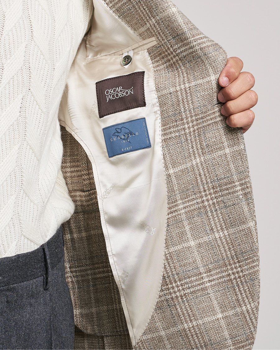 Herre | Dressjakker | Oscar Jacobson | Ferry Soft Checked Wool Blazer Beige