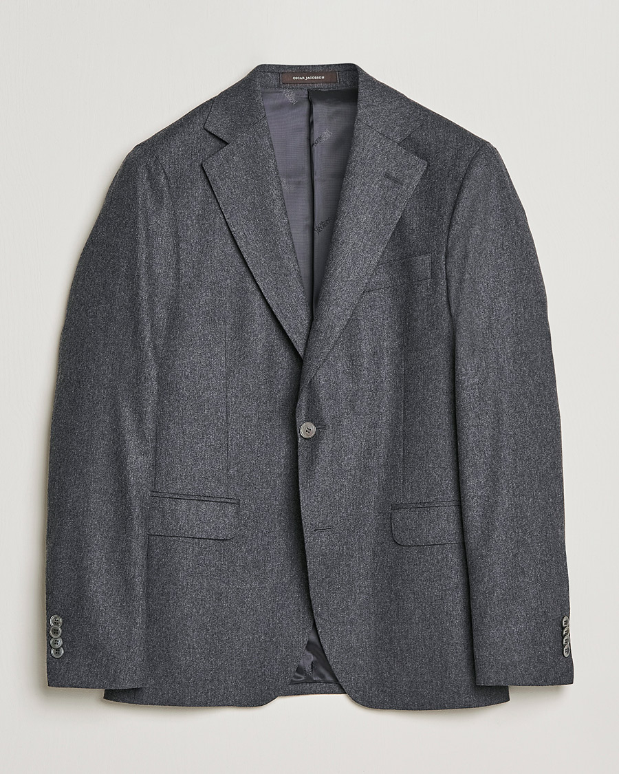 Herre | Dressjakker | Oscar Jacobson | Ego Wool Flannel Blazer Grey Melange