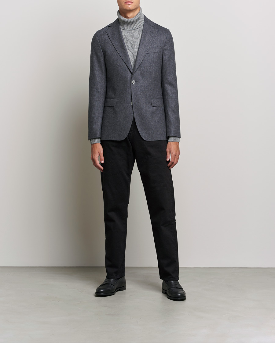 Herre | Dressjakker | Oscar Jacobson | Ego Wool Flannel Blazer Grey Melange