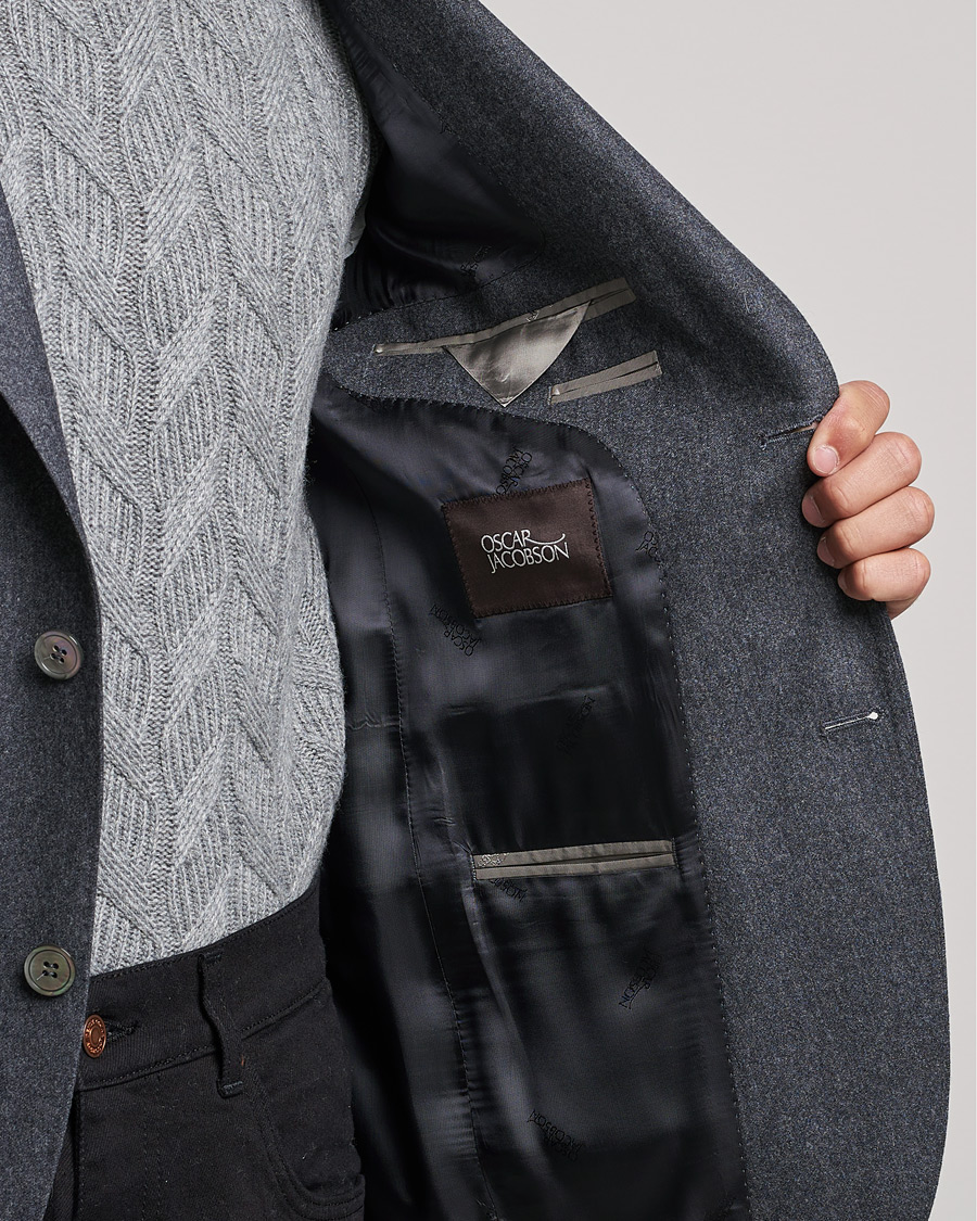 Herre | Dressjakker | Oscar Jacobson | Ego Wool Flannel Blazer Grey Melange