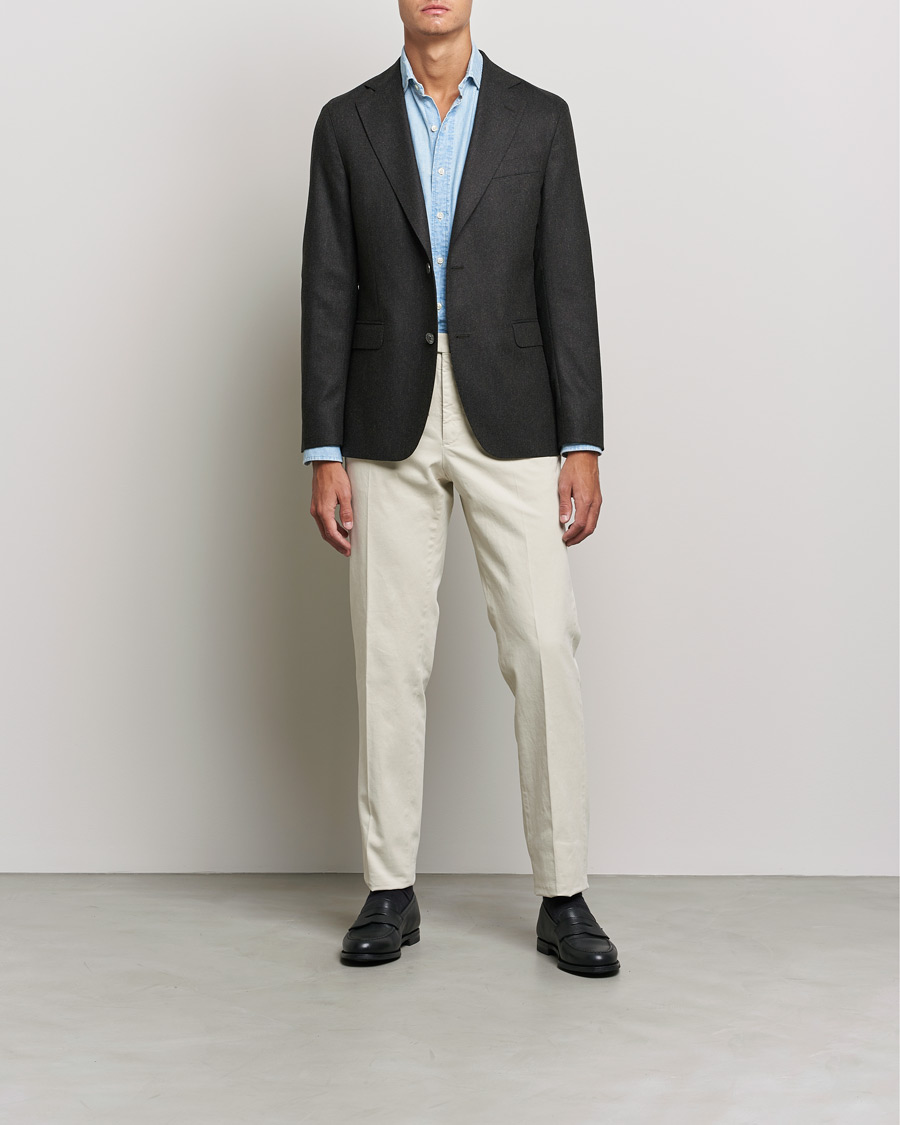 Herre | Dressjakker | Oscar Jacobson | Ego Wool Flannel Blazer Brown Melange