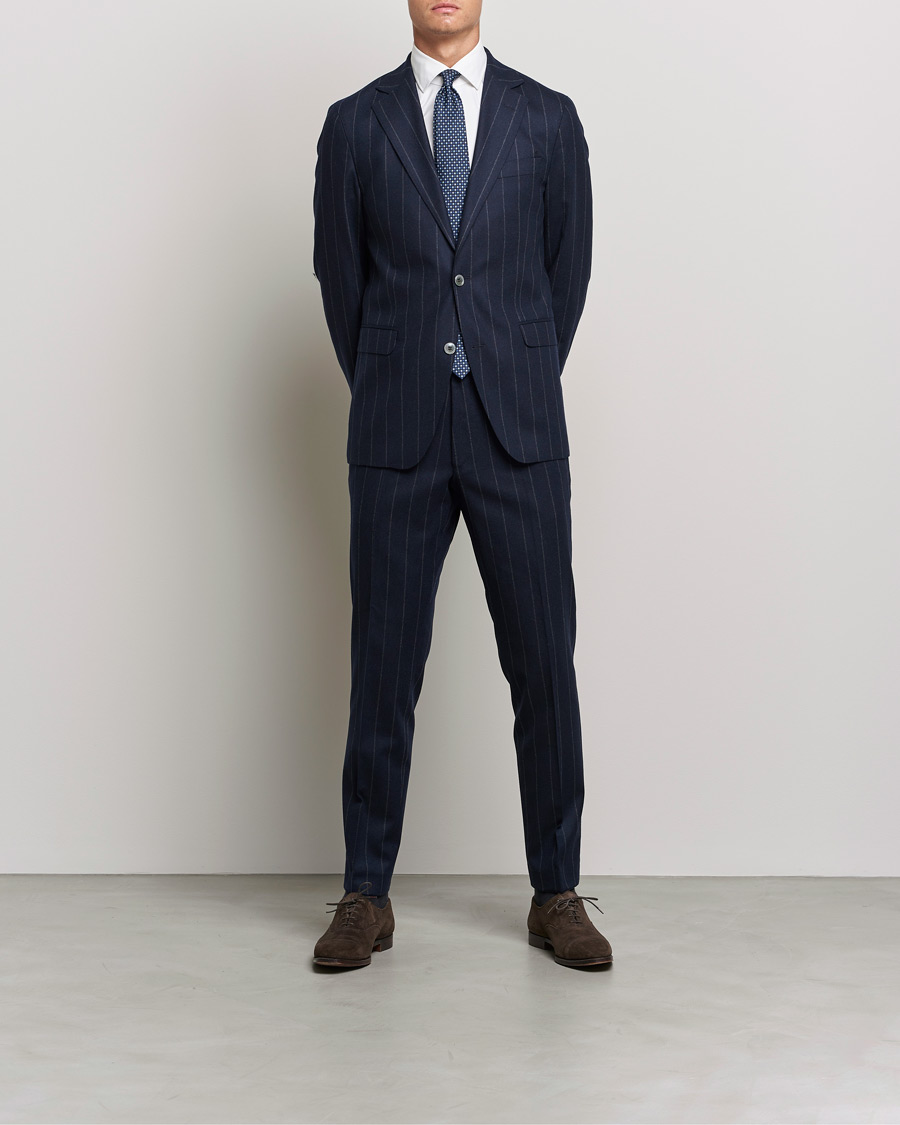 Herre | Dresser | Oscar Jacobson | Ego Pinstripe Wool Flannel Suit Navy