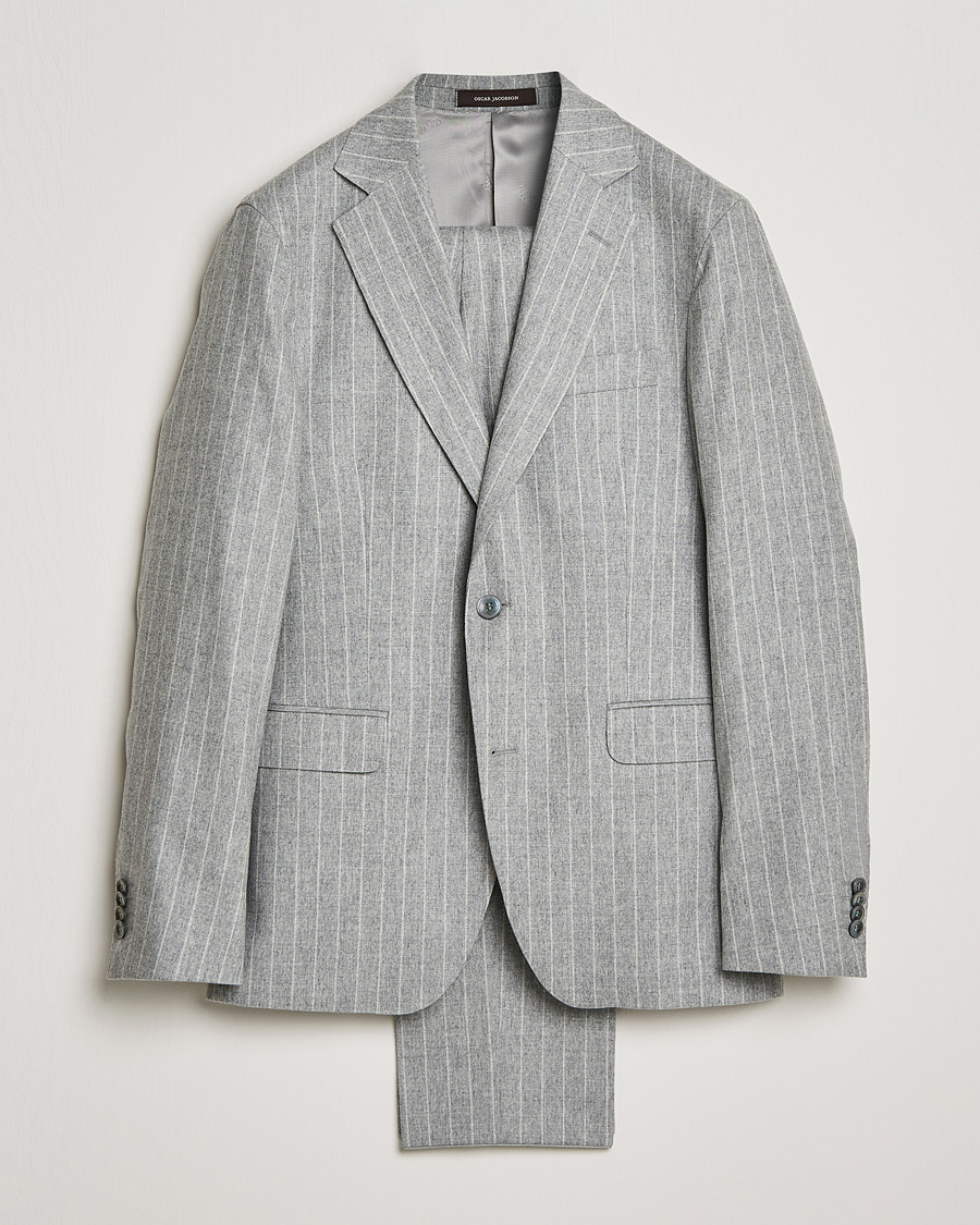 Herre |  | Oscar Jacobson | Ego Pinstripe Wool Flannel Suit Grey Melange