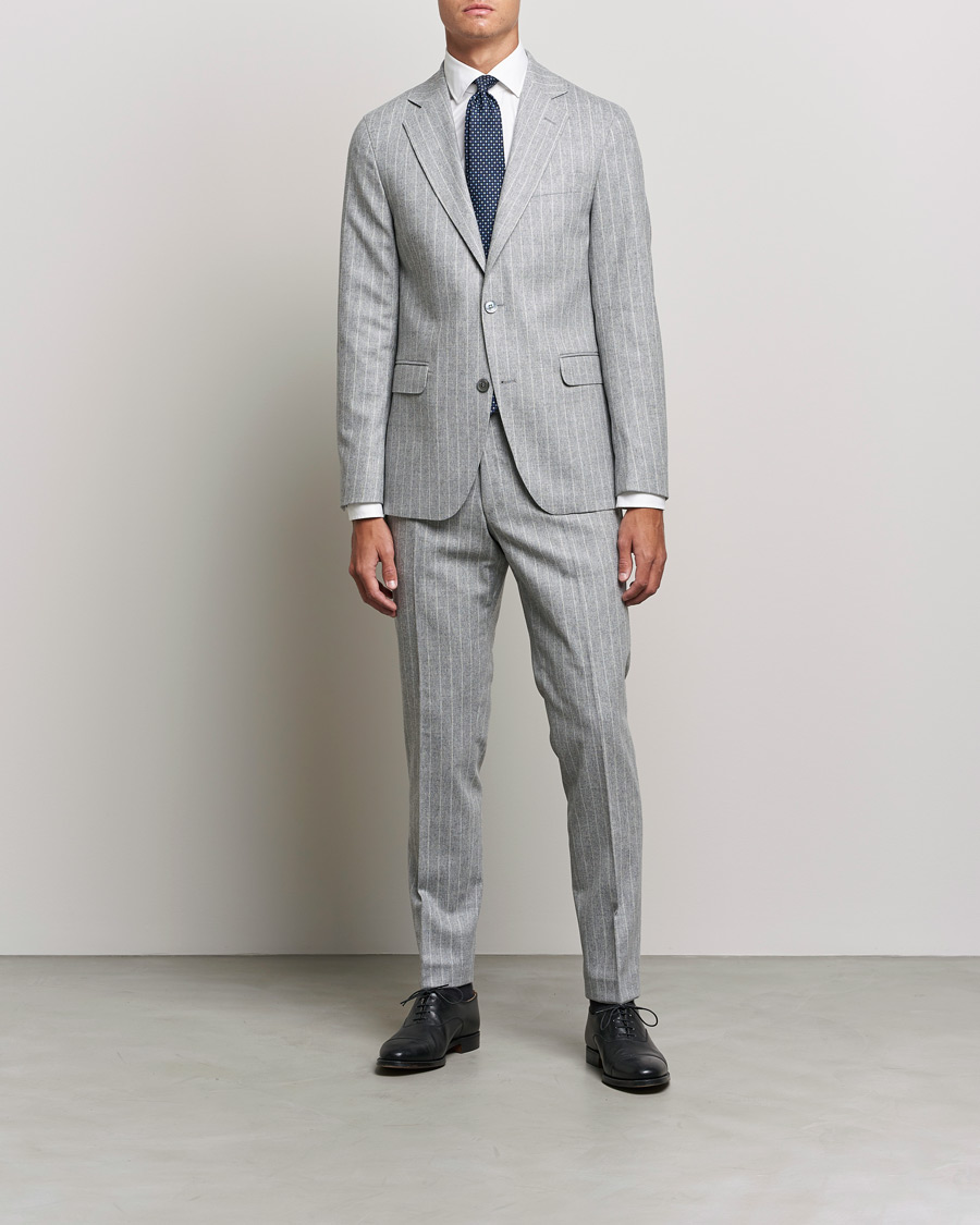 Herre |  | Oscar Jacobson | Ego Pinstripe Wool Flannel Suit Grey Melange