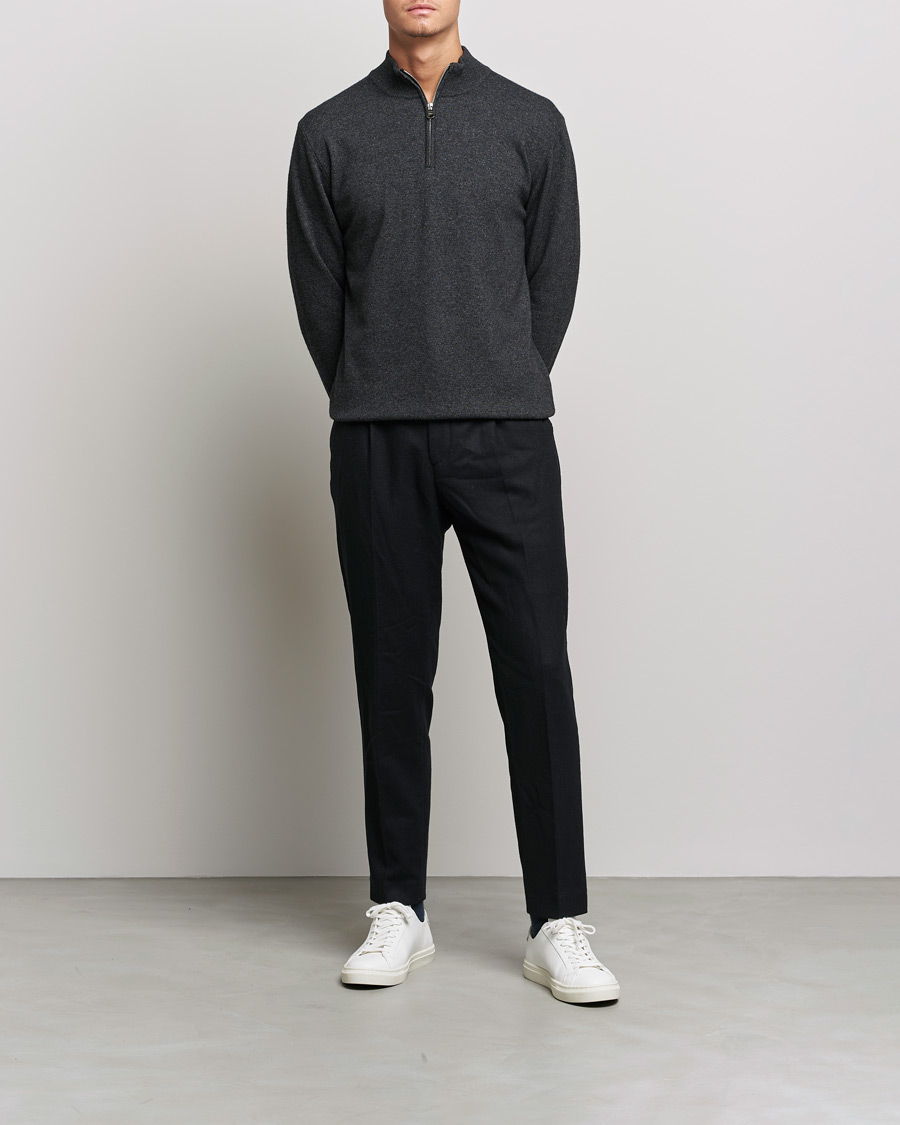 Herre | Gensere | Oscar Jacobson | Patton Wool/Cashmere Half Zip Charcoal