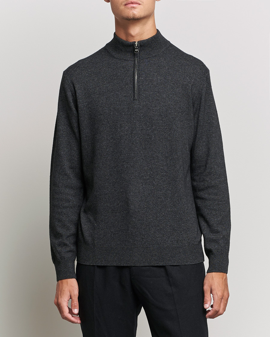 Herre | Gensere | Oscar Jacobson | Patton Wool/Cashmere Half Zip Charcoal