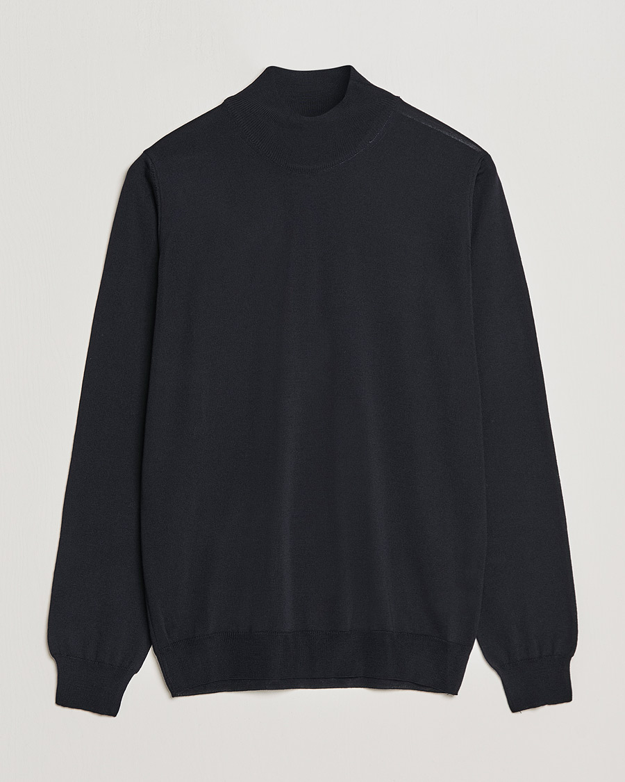 Herre | Gensere | Oscar Jacobson | Hilton Extrafine Merino Mock Neck Navy
