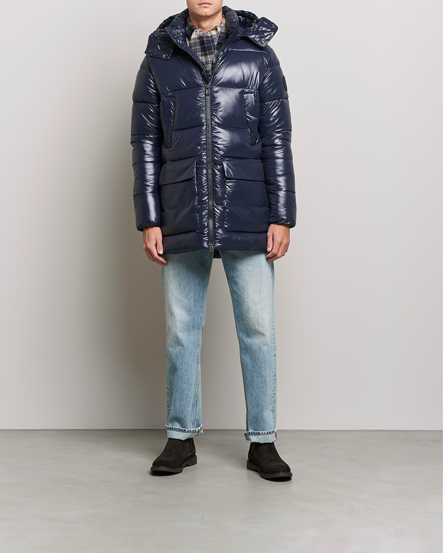 Herre | Jakker | Save The Duck | Christian Long Padded Puffer Jacket Blue Black
