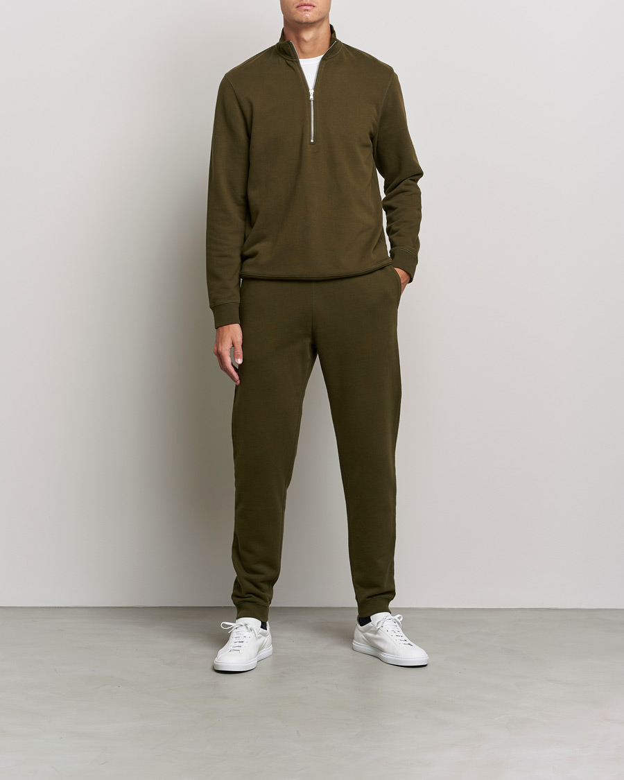 Herre | Gensere | Sunspel | Loopback Half Zip Sweatshirt Dark Moss