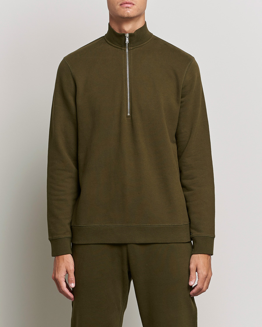 Herre | Gensere | Sunspel | Loopback Half Zip Sweatshirt Dark Moss
