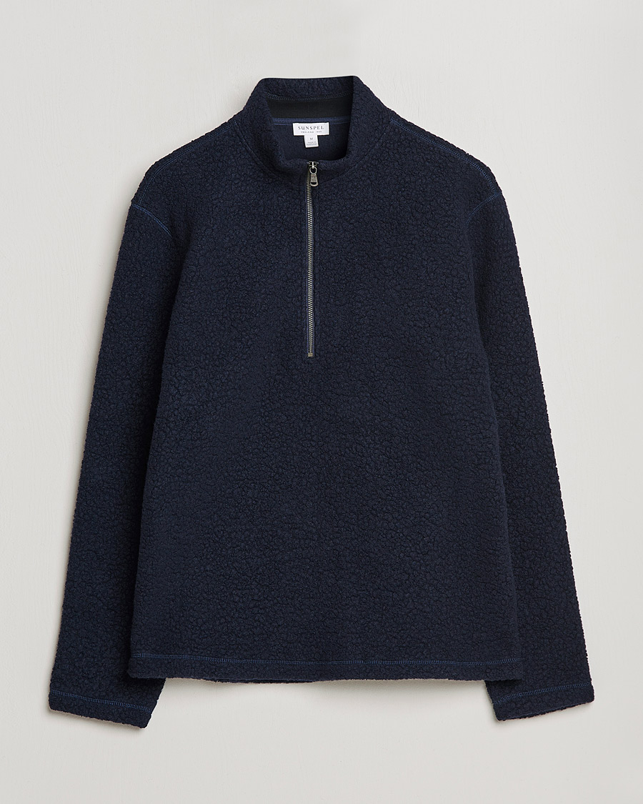 Herre | Gensere | Sunspel | Eco Wool Half Zip Fleece Navy