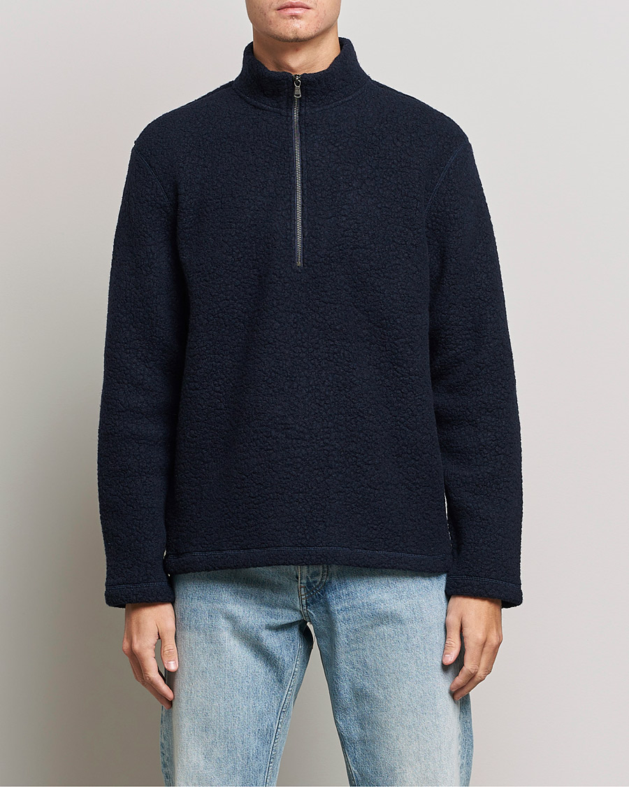 Herre | Gensere | Sunspel | Eco Wool Half Zip Fleece Navy