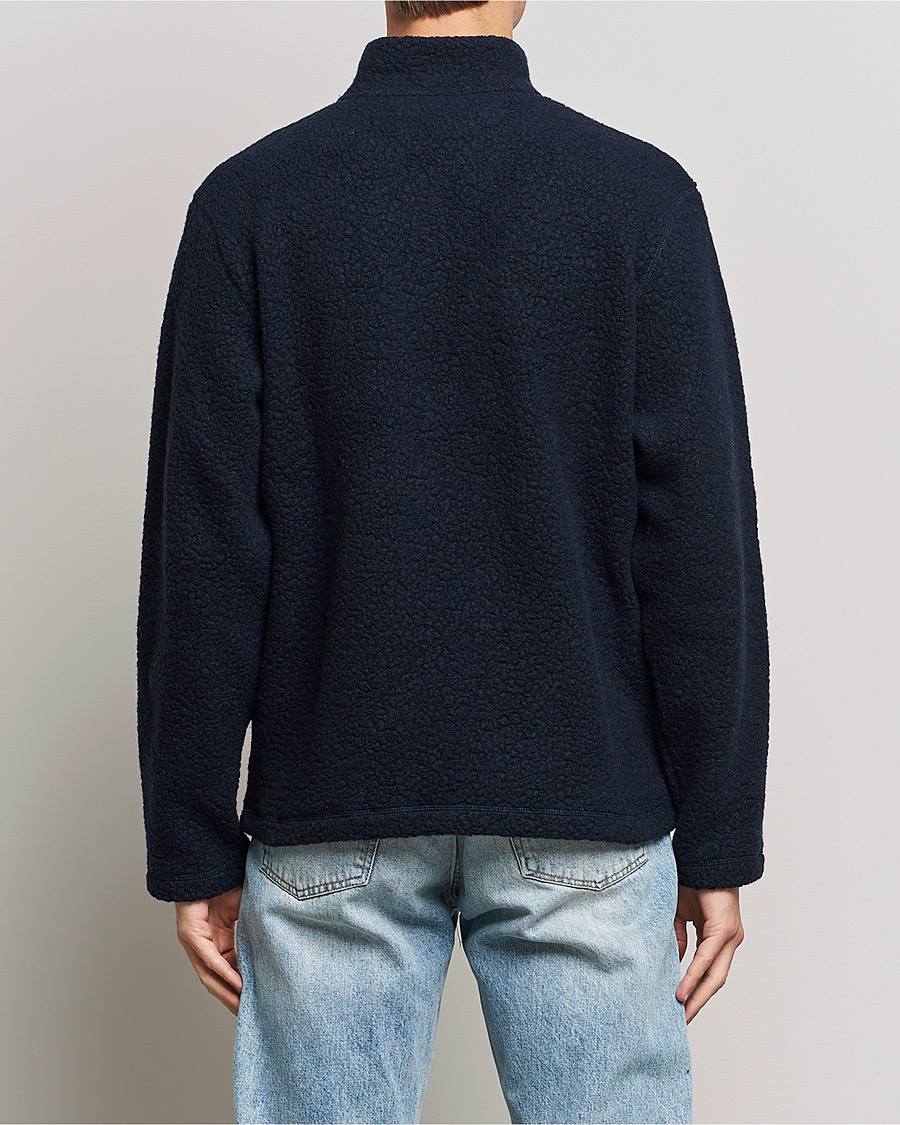Herre | Gensere | Sunspel | Eco Wool Half Zip Fleece Navy