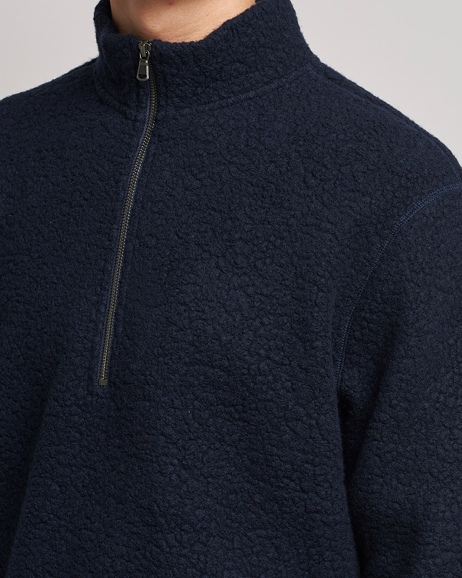 Herre | Gensere | Sunspel | Eco Wool Half Zip Fleece Navy