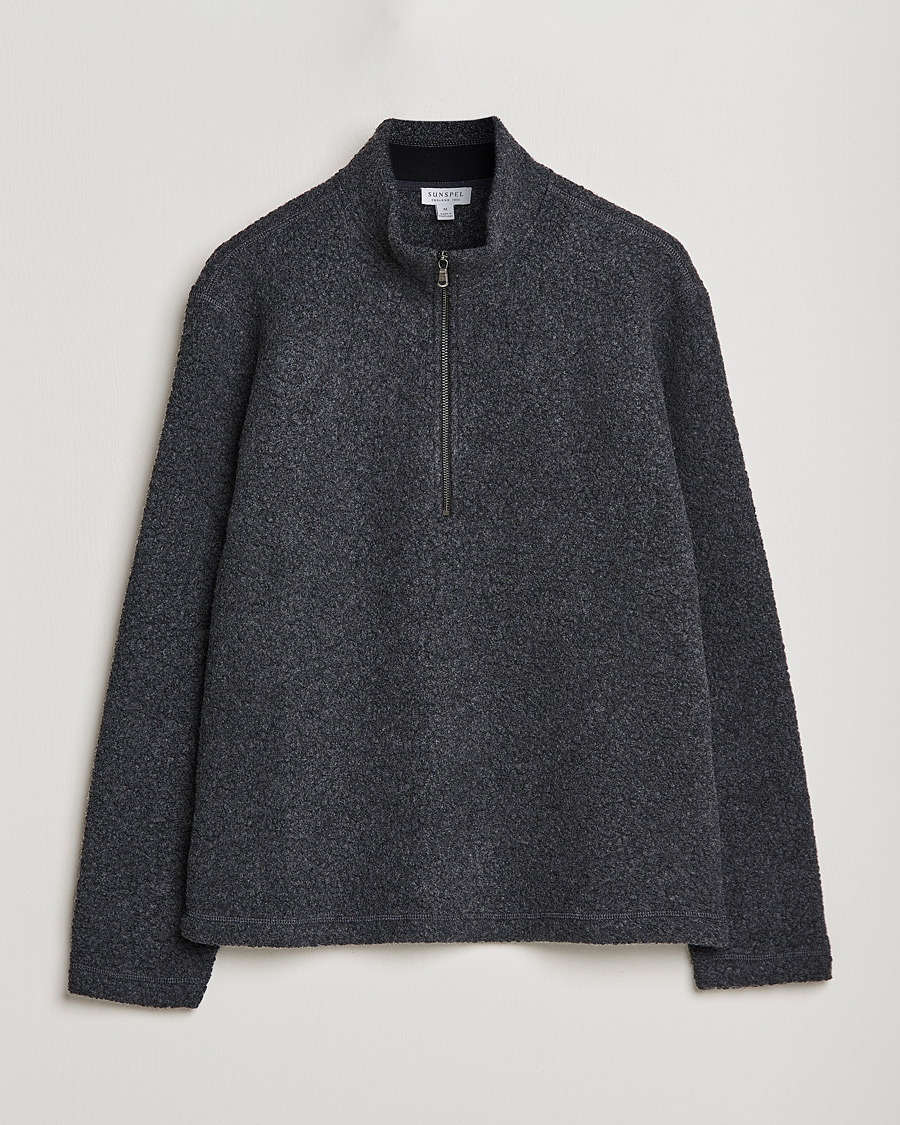 Herre | Gensere | Sunspel | Eco Wool Half Zip Fleece Charcoal Melange