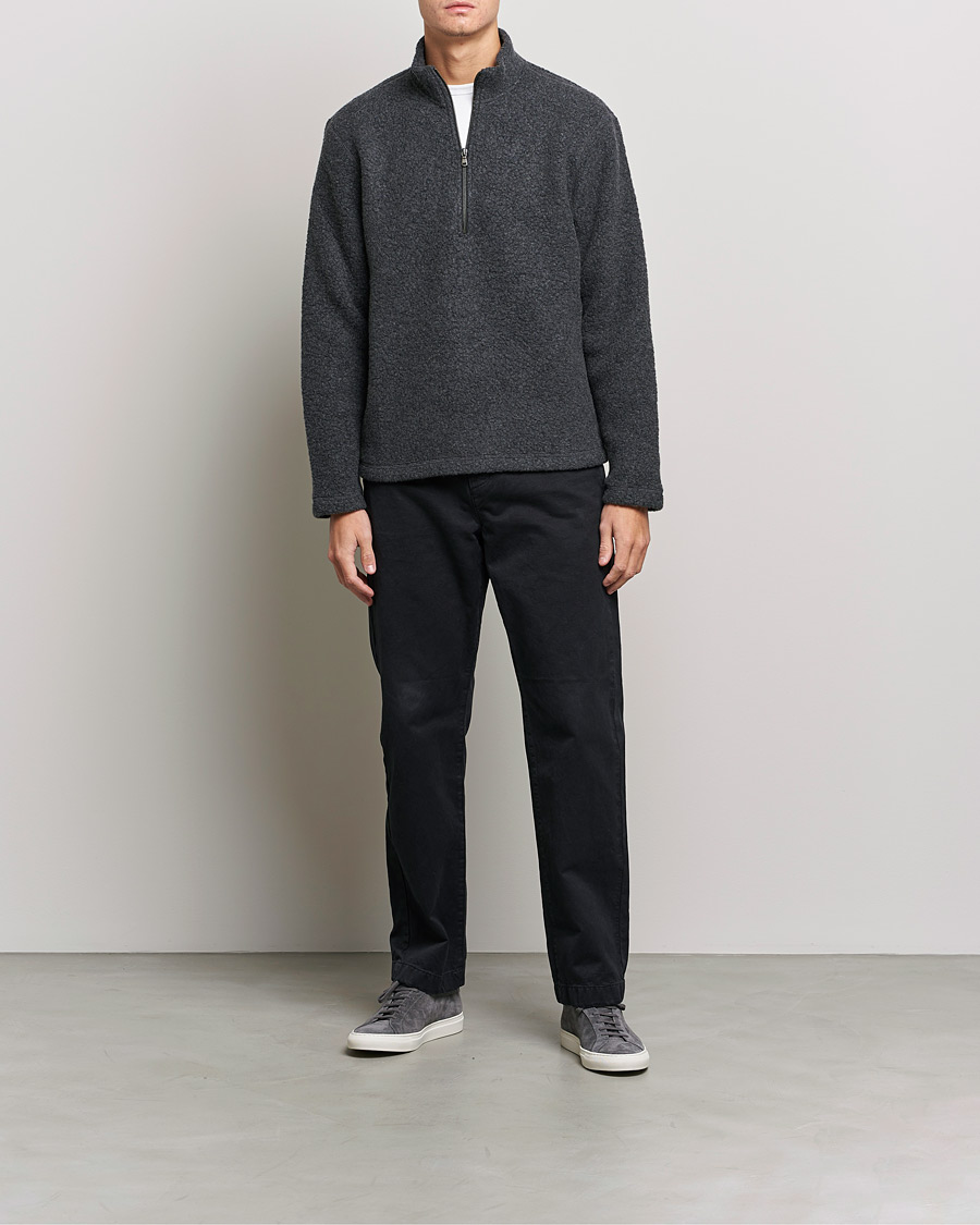 Herre | Gensere | Sunspel | Eco Wool Half Zip Fleece Charcoal Melange