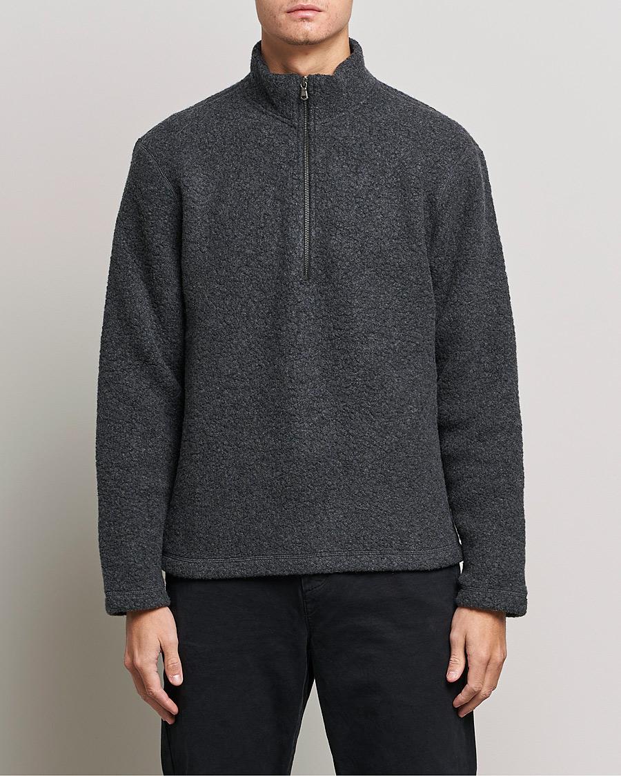 Herre | Gensere | Sunspel | Eco Wool Half Zip Fleece Charcoal Melange