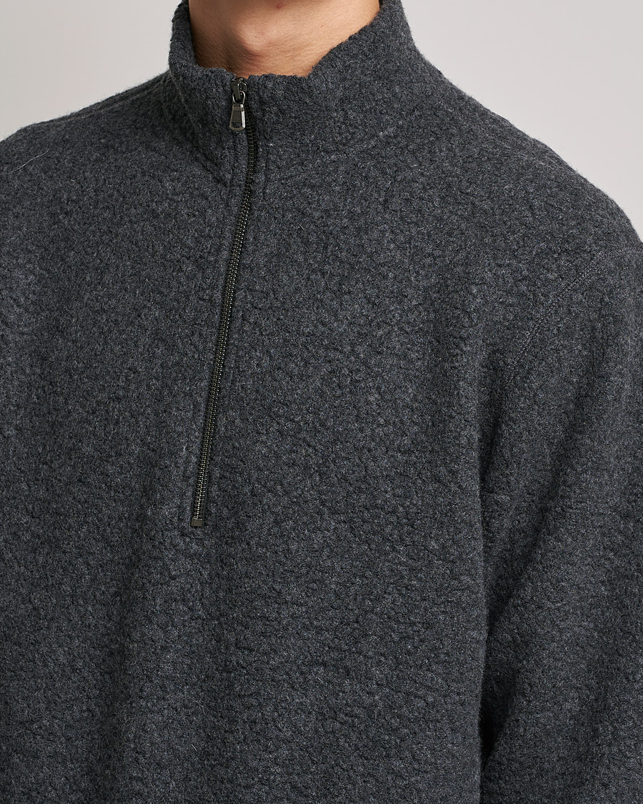 Herre | Gensere | Sunspel | Eco Wool Half Zip Fleece Charcoal Melange