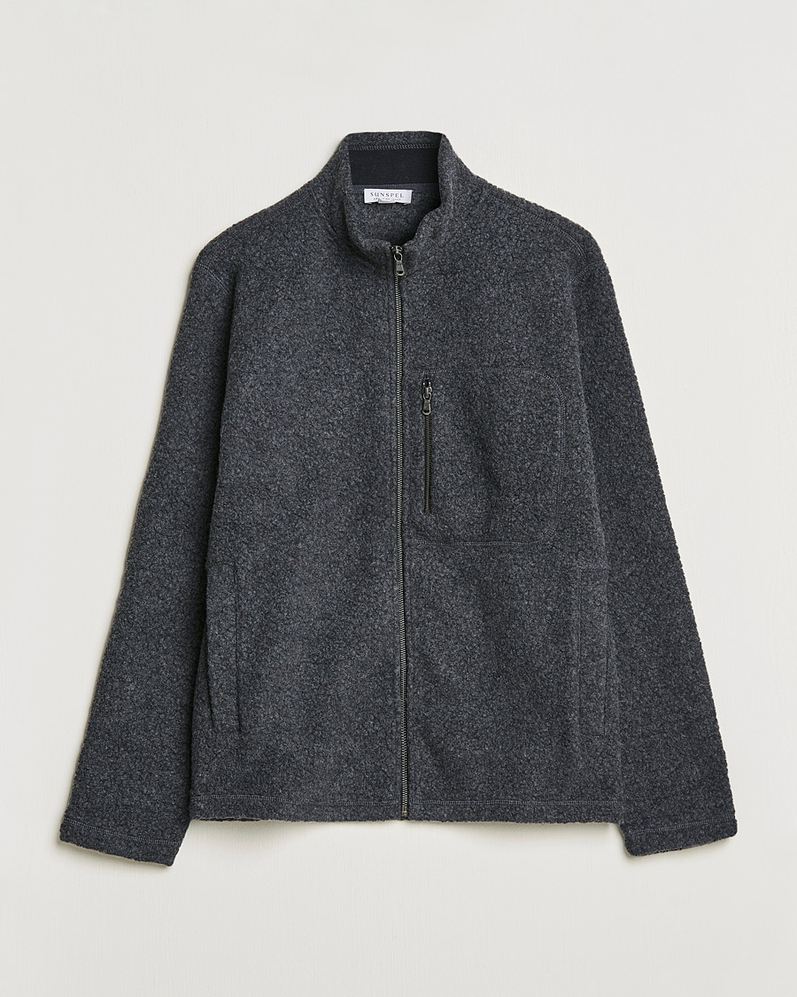 Herre | Gensere | Sunspel | Eco Wool Full Zip Fleece Jacket Charcoal Melange